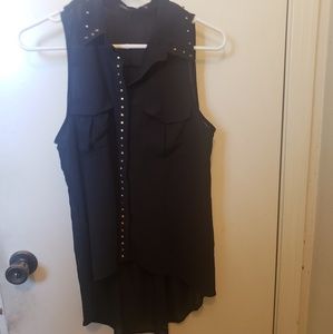 Studded Collar Black Sleeveless Blouse